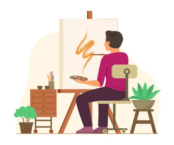 Vector illustration of Man Painting Color on Canvas