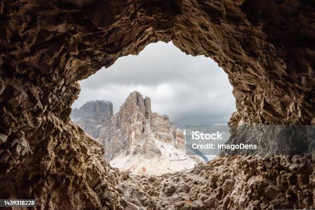 View Out Of A Loophole Of The Mount Lagazuoi Tunnels Built During The First World War Dolomite Alps In South Tirol Stock Photo - Download Image Now