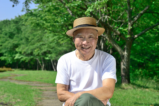 Smiling senior man relaxing in the park