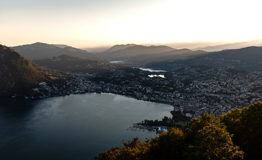 Lugano city aerial panoramic view