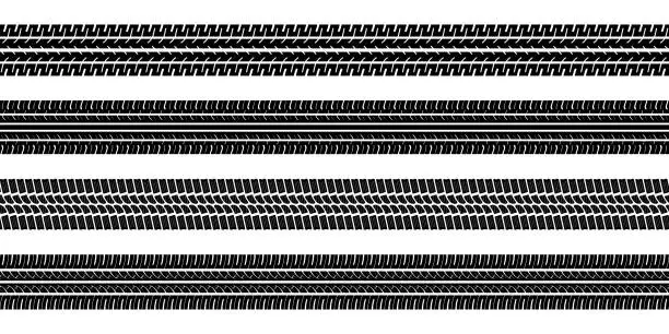 Vector illustration of Black tire tread print set isolated on white background