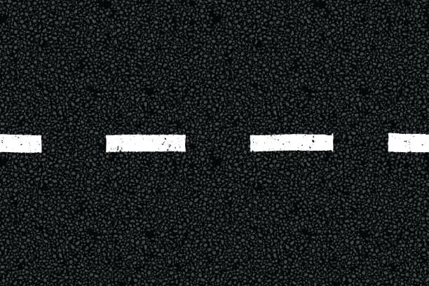 Vector illustration of White dotted line on tarmac road top view