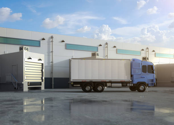 istock Group of logistic trailer trucks or lorries at warehouse 1439326669