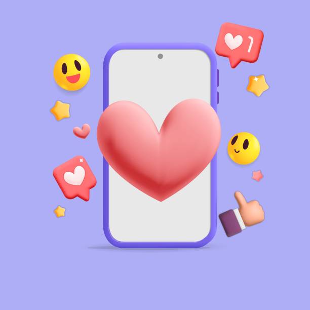 istock Social media network mobile app on smartphone with like, thumb up, emoji symbols 3d vector poster design 1439326981