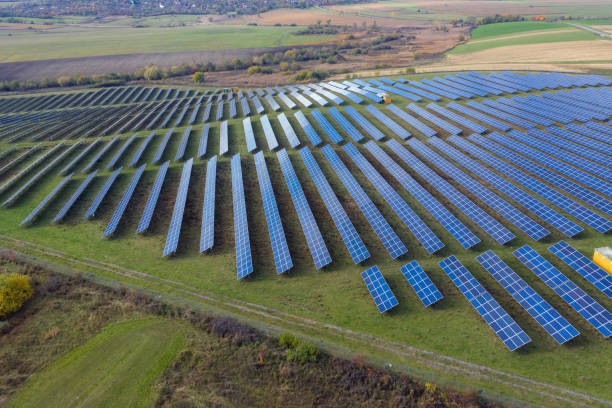 istock Solar panels aerial view 1439327076