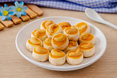 istock Cashew nut cookies or Singapore cookies on white plate 1439327751