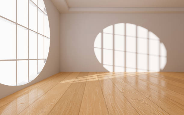 istock Empty room with wooden floor, Interior geometry scene, 3d rendering. 1439331447