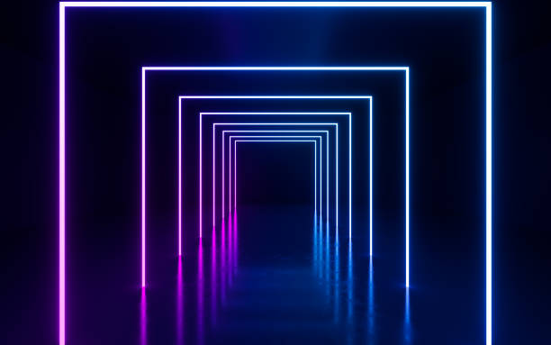 istock Glowing neon lines and tunnel, 3d rendering. 1439331448