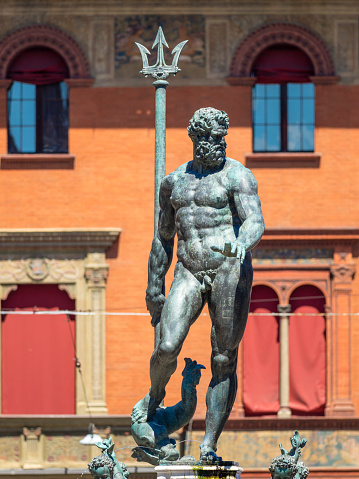 The Fountain of Neptune (Fontana del Nettuno) - a monumental civic fountain located in the eponymous square, Piazza del Nettuno, next to Piazza Maggiore, in Bologna, Italy
