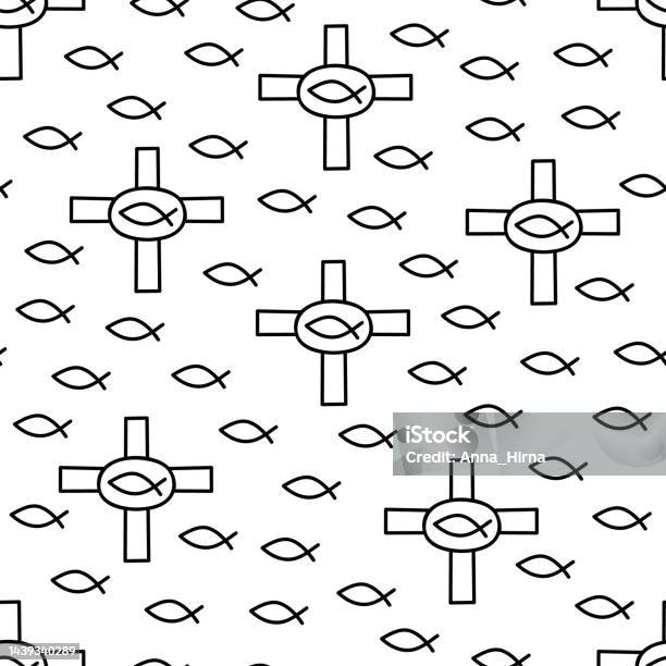 Christian Design Pattern Christian Seamless Pattern Background With Fish And Crosses Baptism And ...