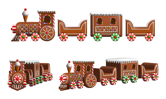 isolated gingerbread train. 3d christmas train illustration vector