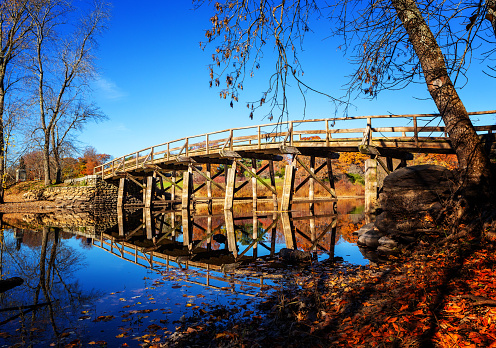 The North Bridge (the Old North Bridge) , is a historic site in Concord, Massachusetts, spanning the Concord River. On April 19, 1775, the first day of the American Revolutionary War, provincial minutemen and militia companies engaged British Army troops at this location. The significance of the historic events at the North Bridge inspired Ralph Waldo Emerson to refer to the moment as  \