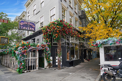 New York, NY - October 24, 2022:  The Greenwich Village neighborhood has creative and colorful businesses.