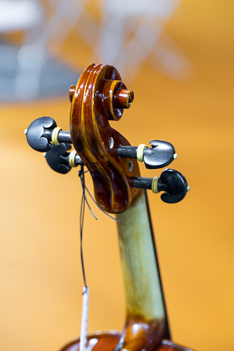 Closeup shot of the strings of violins