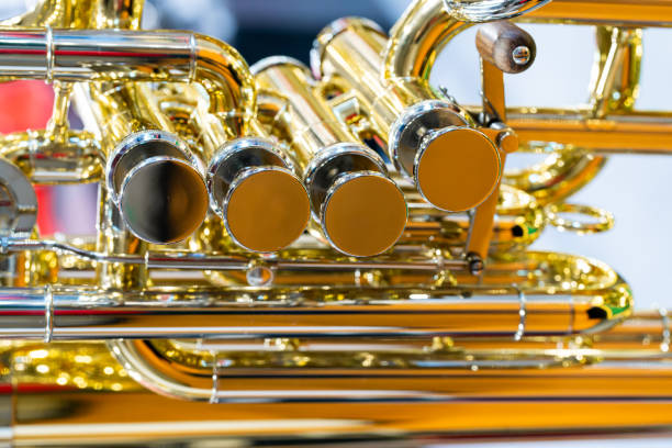 istock brass instrument detail：Horn finger button 1439372273