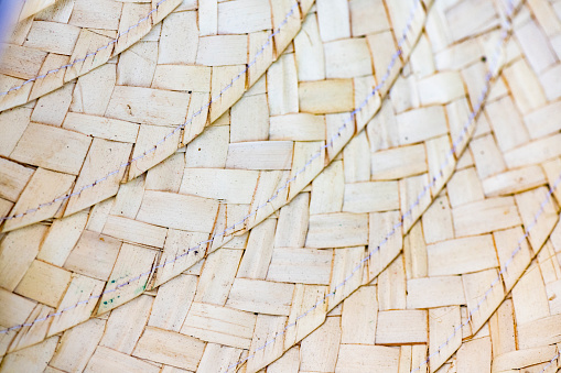 This is a close up of the woven straw detail of a Mexican sombrero on retail display in Playa del Carmen, Mexico.