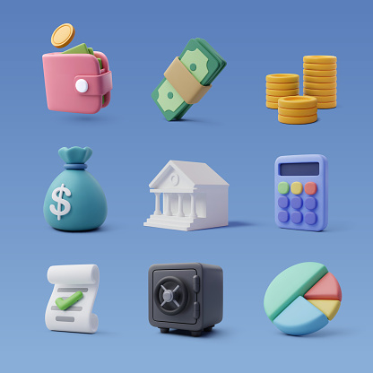 Set of 3d finance icon, Business and financial concept. Eps 10 Vector.