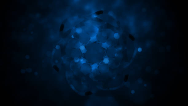 istock Creative futuristic dark navy blue coloured shiny backgrounds with glow in the centre and shining glittering glowing gems all over like abstract swarovski design 1439393637
