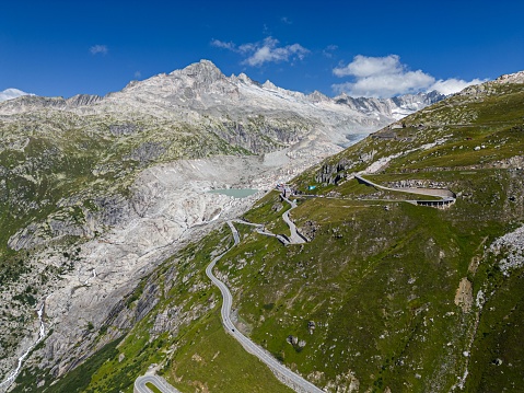 Panoramic shot of Platkofel and Langkofel in clouds. Alto Adige, Italy.