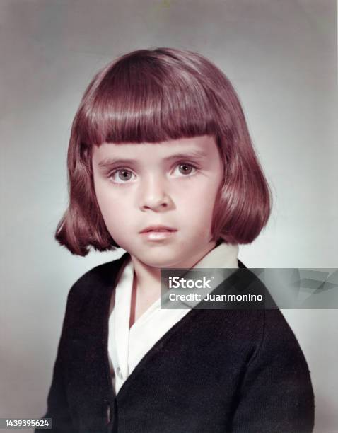 Image Taken In The 60s Studio Headshot Of A Schoolgirl Stock Photo - Download Image Now