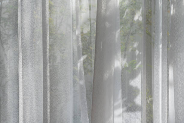closed up beautiful curtain in cozy room stock photo