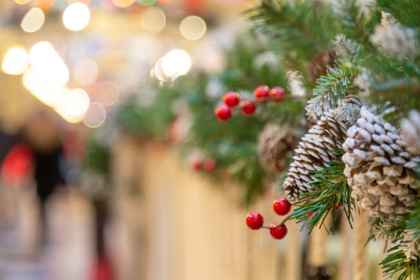 istock Decorated Christmas tree on defocused dreamy bokeh background 1439397199