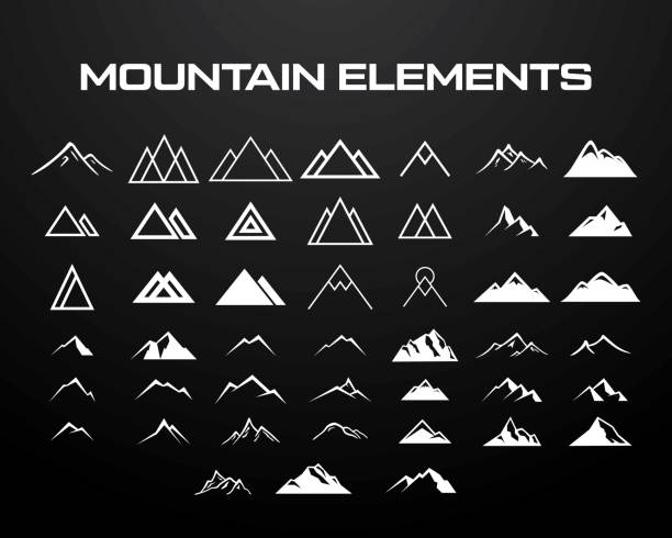 illustrazioni stock, clip art, cartoni animati e icone di tendenza di set di montagna isolato su sfondo nero illustrazione - mountain mountain range rocky mountains silhouette