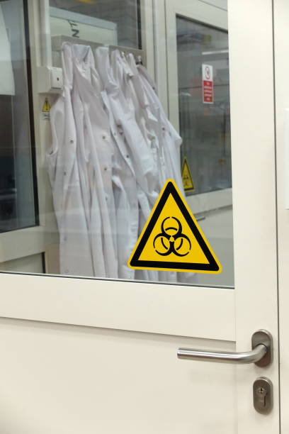 istock A biohazard sign on a laboratory door 1439402456