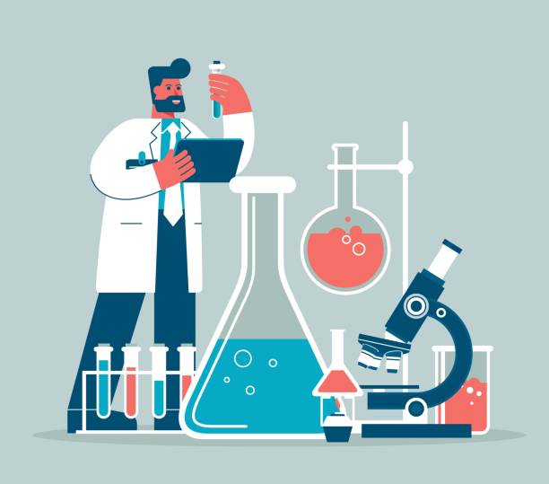 zespół naukowców lub chemików - scientist research test tube lab coat stock illustrations