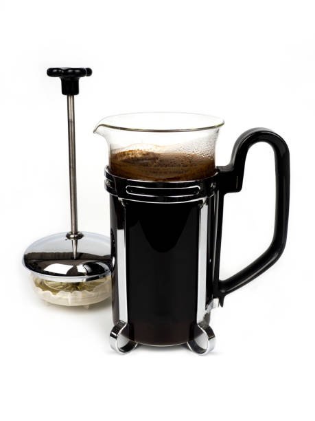 istock Coffee in french press on isolated white background. 1439407322