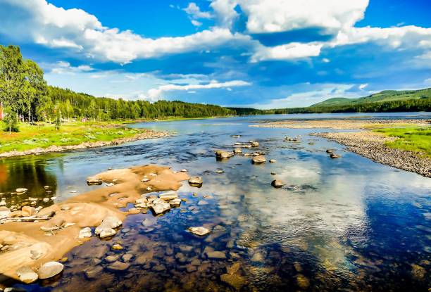 istock Rocks in the river surrounded by trees in Sweden 1439410326