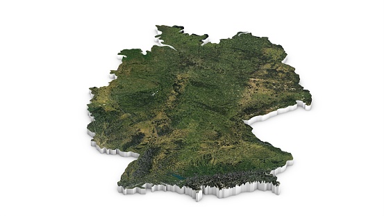 3D map of Germany. Map of Germany land border with flag. Germany map on white background. 3d rendering
