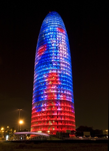 Barcelona, Spain – November 28, 2008: Agbar tower illuminated  drawing with leds at night ,