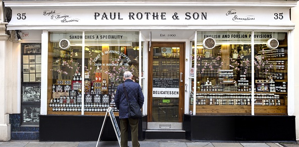 London, United Kingdom – March 16, 2015: Paul Rothe & Son delicatessen selling English and Foreign provisions