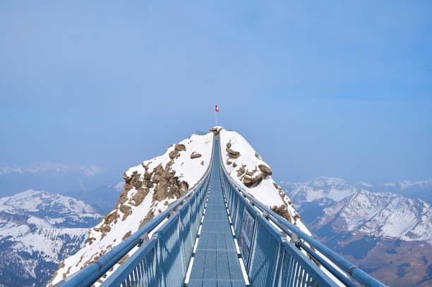 빙하 3000과 현수교 주변의 풍경, 스위스 - clear sky ski footpath snow 뉴스 사진 이미지
