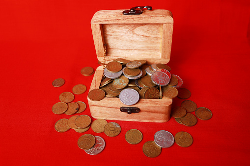 Coin photography with red background - object with red background - Stock photo