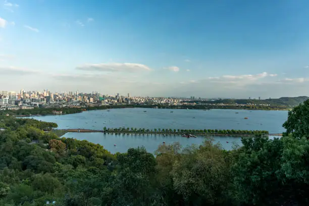 Aerial Hangzhou City Skyrim panorama