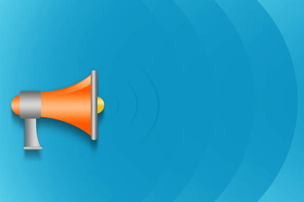 istock Megaphone on a blue background with waves. Copy space. Place for text. Announcements. Advertising.Search. Business. 1439418777