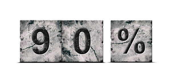 istock 90 percent. Words on stone blocks. Isolated on white background. Design element.Trade. Business. 1439420741