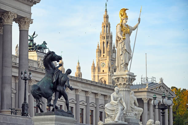 Pallas Athena statue Austrian Parliament in Vienna stock photo