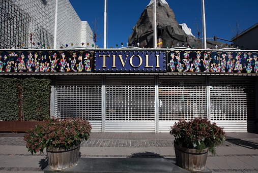 Copenhagen, Denmark – March 29, 2020: Tivoli Copenhagen closed down on a sunny spring day due to covid-19 lockdown