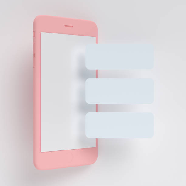 istock Abstract phone UI with bubble and geometric blue pink shapes, clean background 1439421601
