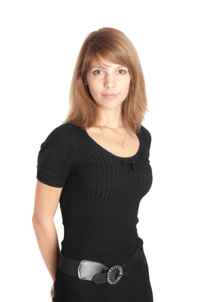 girl in a black dress, isolated on wjite