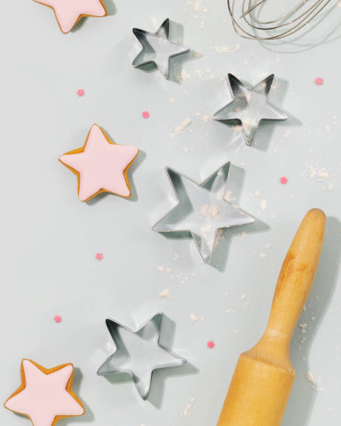 istock Cookies covered with glaze, cookie cutters, a dough gurney 1439427221