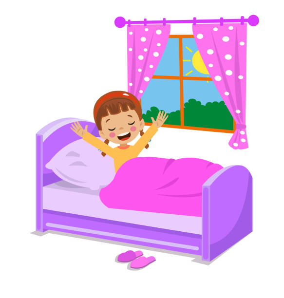 ilustrações de stock, clip art, desenhos animados e ícones de cute kid waking up in the morning - wakening