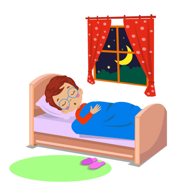 ilustrações de stock, clip art, desenhos animados e ícones de cute boy sleeping at night - humor book fun human age