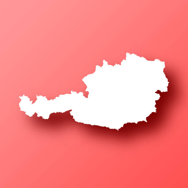 White map of Austria isolated on a trendy color, a bright red background and with a dropshadow. Vector Illustration (EPS file, well layered and grouped). Easy to edit, manipulate, resize or colorize. Vector and Jpeg file of different sizes.