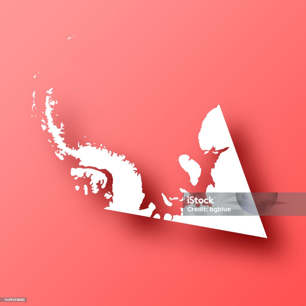 British Antarctic Territory Map On Red Background With Shadow Stock