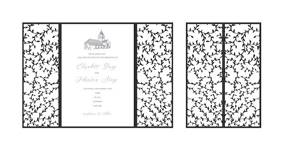 Gate fold laser cut Ornamental wedding invitation card template. Design for laser cut or die cut template