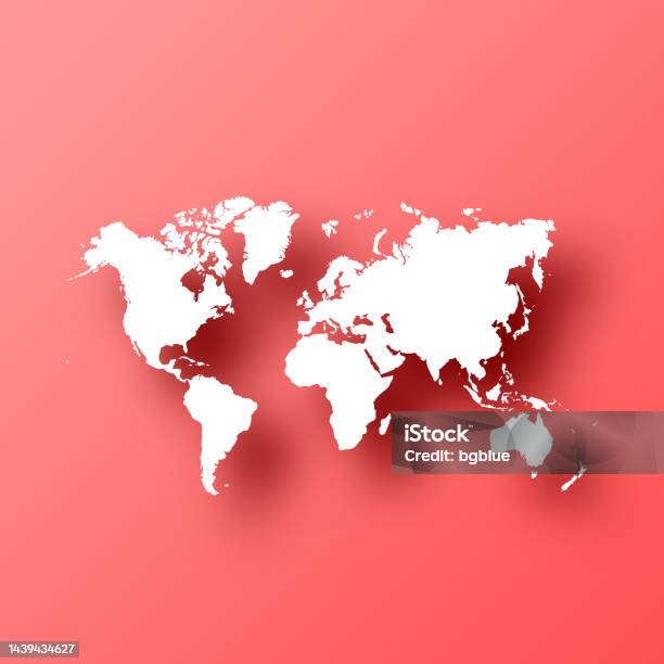Red Backround World World Map On Red Background With Shadow Stock Illustration - Download ...